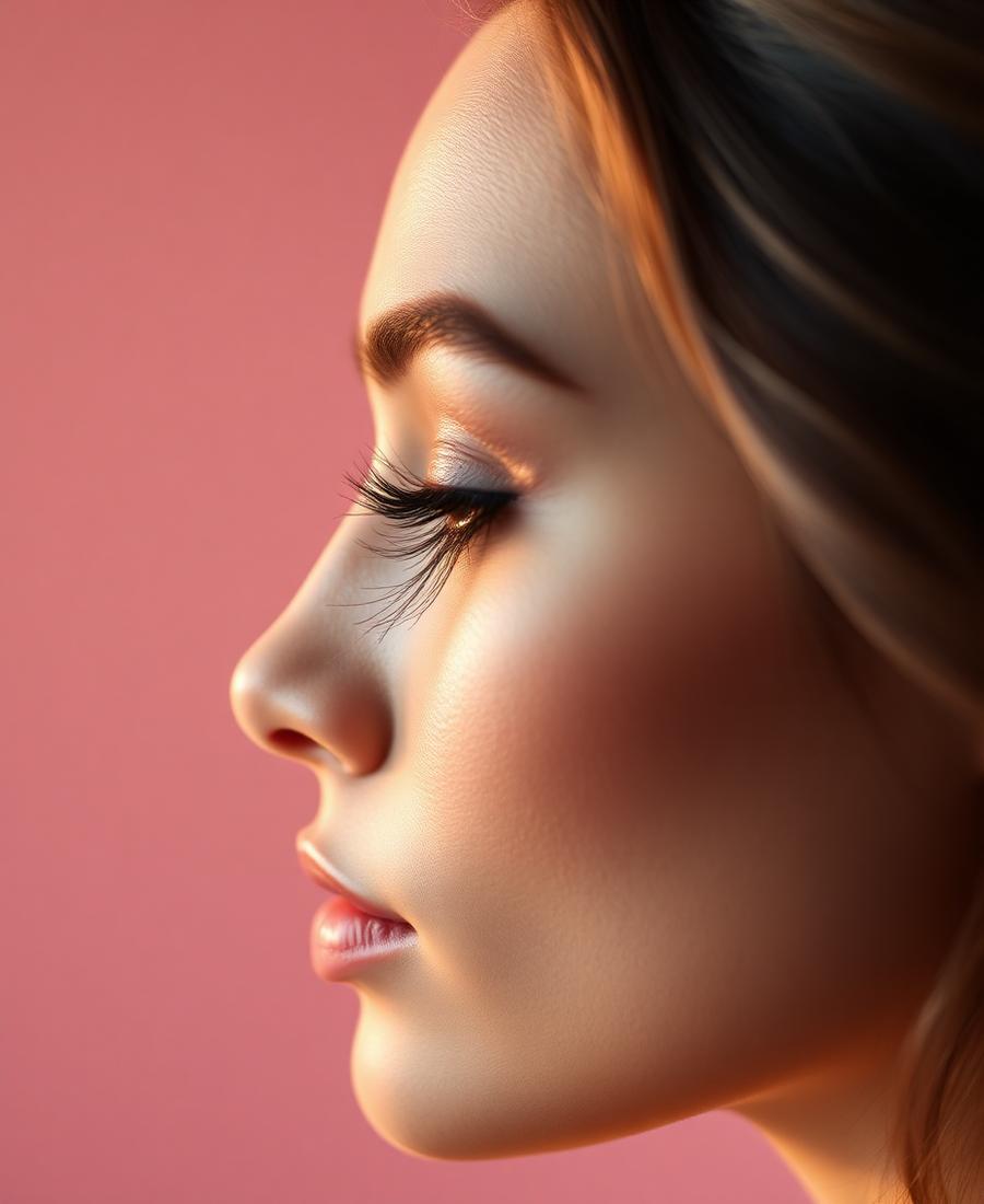 Perfil con extensiones de pestañas curvadas